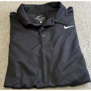 Nike Polo Shirt Men Large Dri-Fit Short Sleeve Black White Swoosh Collared Golf